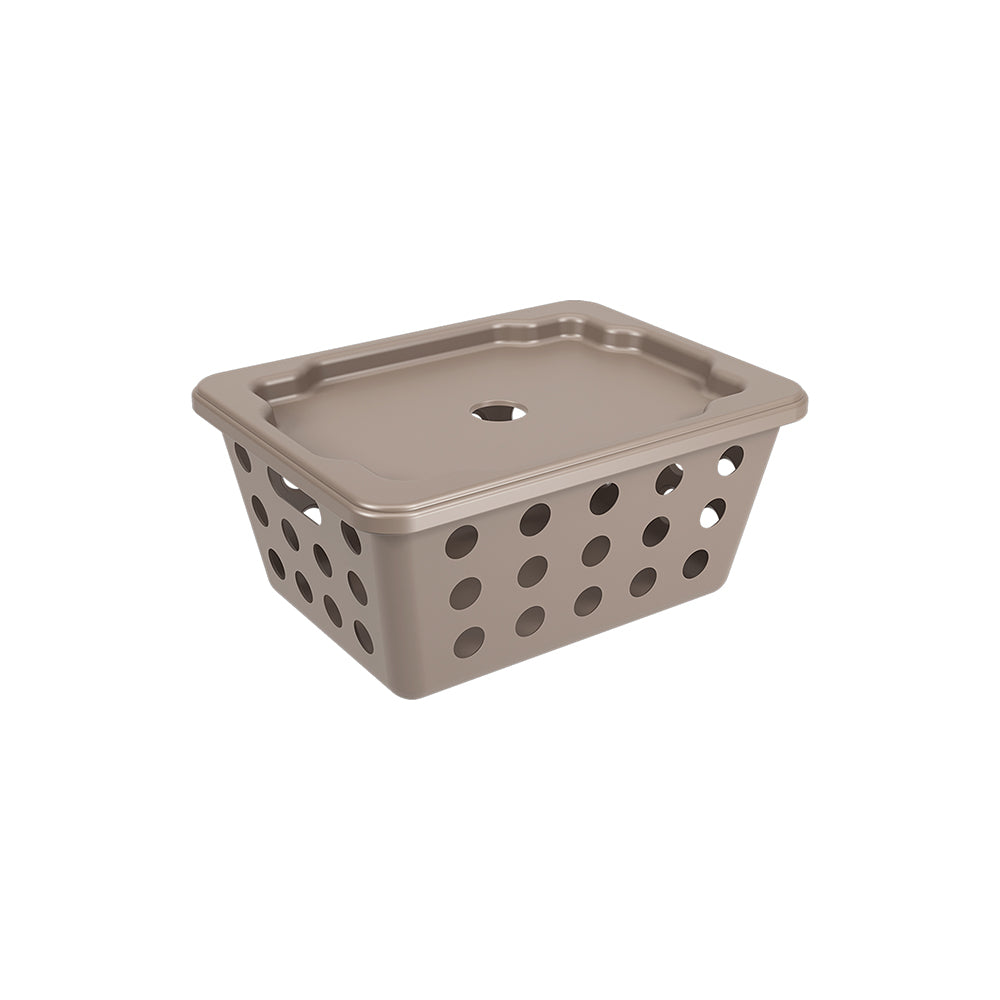 Coza Plastic Basket Beige 1,2 L   with Lid  18,6 X 14,2 X 8,6 cm   Organizer Made in Brazil