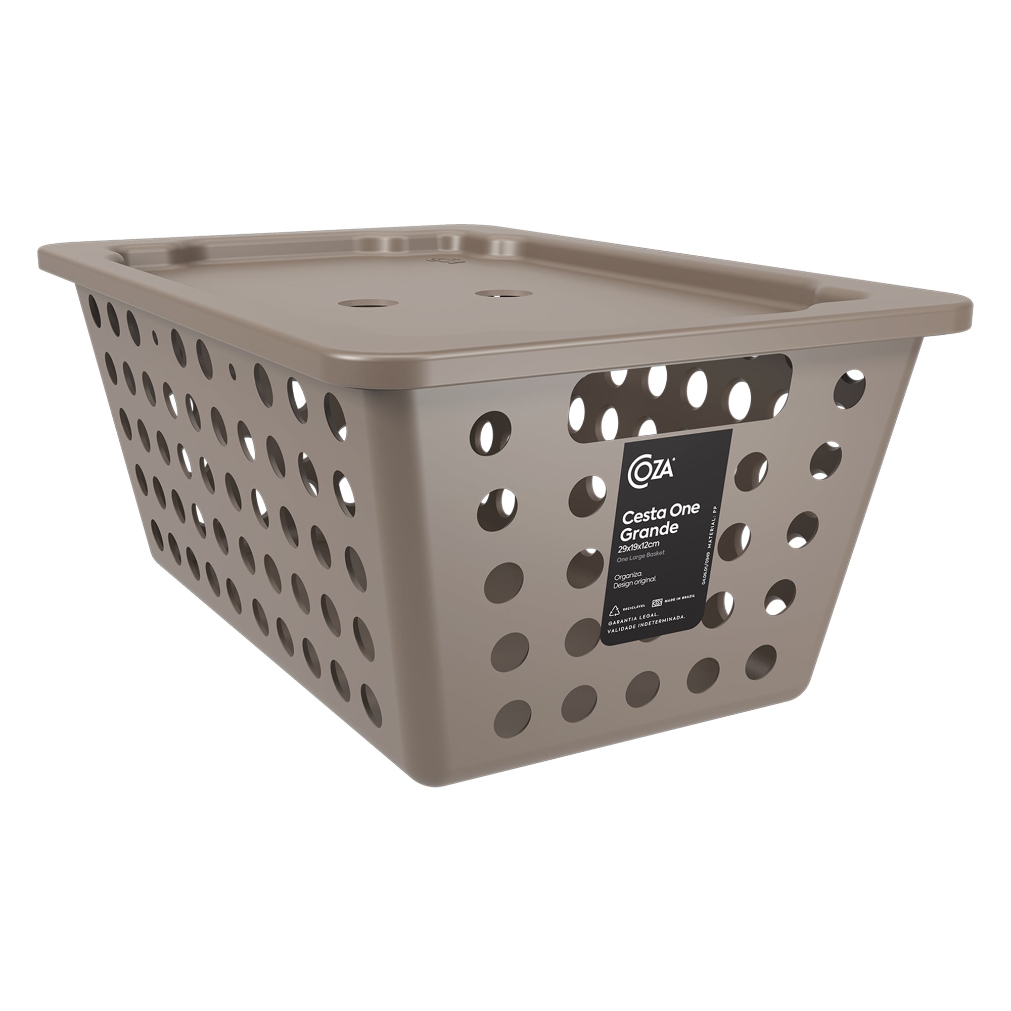 Coza Plastic Basket Beige 4,4 L   with Lid   29,7 X 19,6 X 12,6 cm  Organizer Made in Brazil