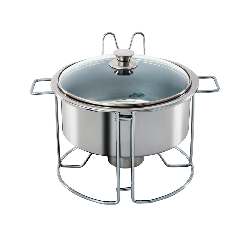 Chaffing Dish with Glass Lid , Lid Holder, Steel Structure and Burner Stainless Steel 18/10 42 cm  7 L  Made in Brazil