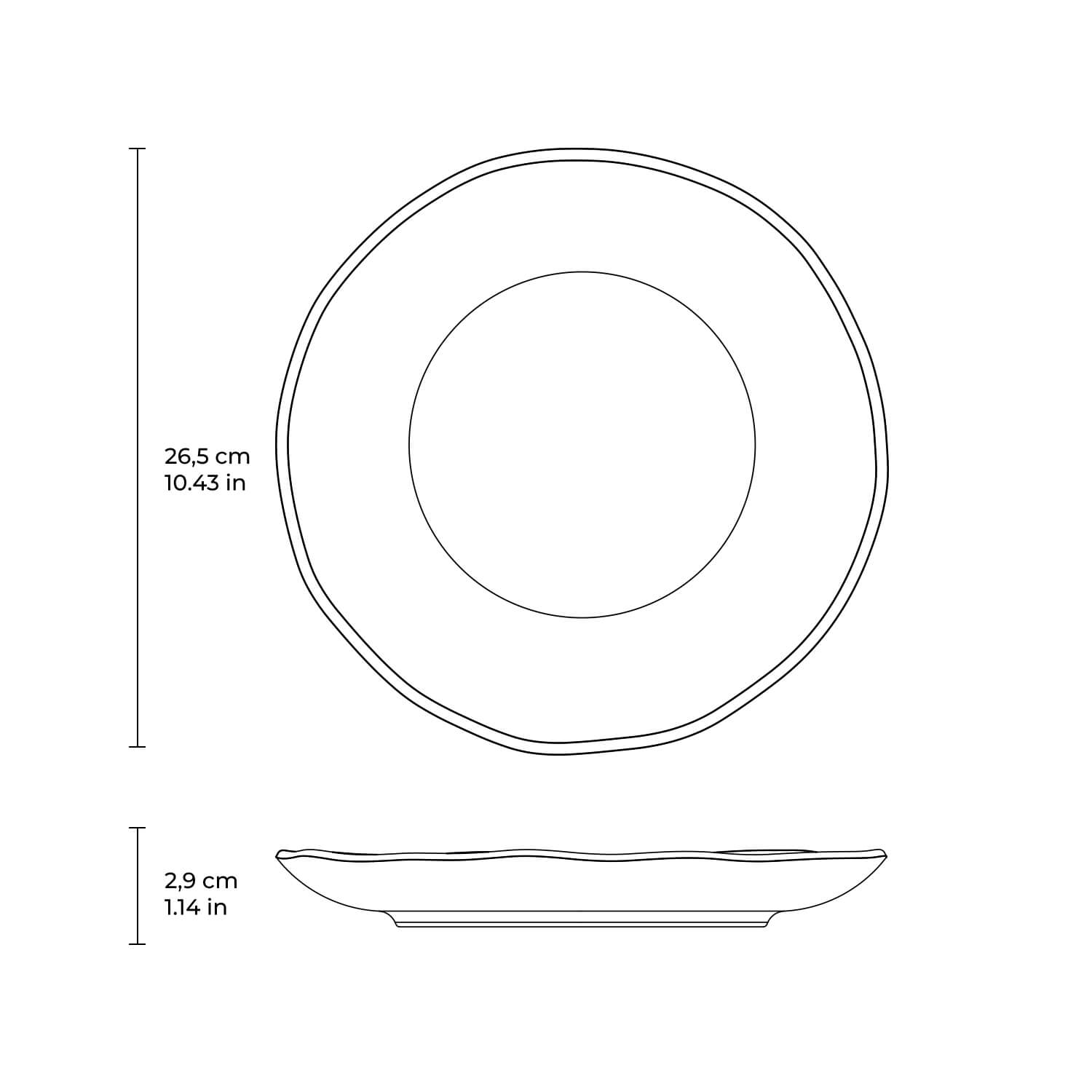 Dinner Plate Stoneware 26,5 cm Porto Brasil  Organic Shape New White Colour Made in Brazil Ceramic Make a Set