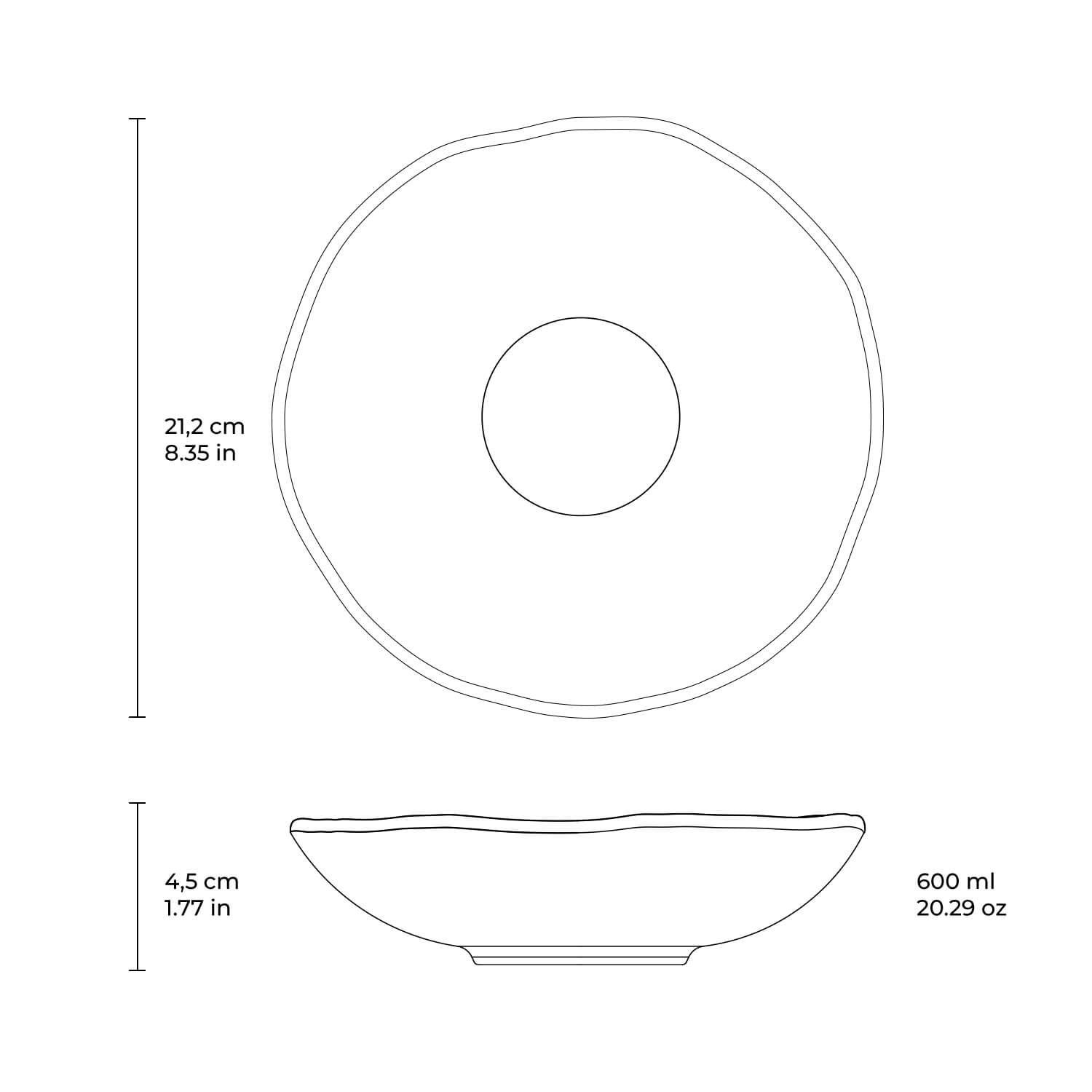 Bowl  Stoneware 21.2 cm 600 ml New White Colour Made in Brazil Organic Shape Porto Brasil Ceramic Make a Set