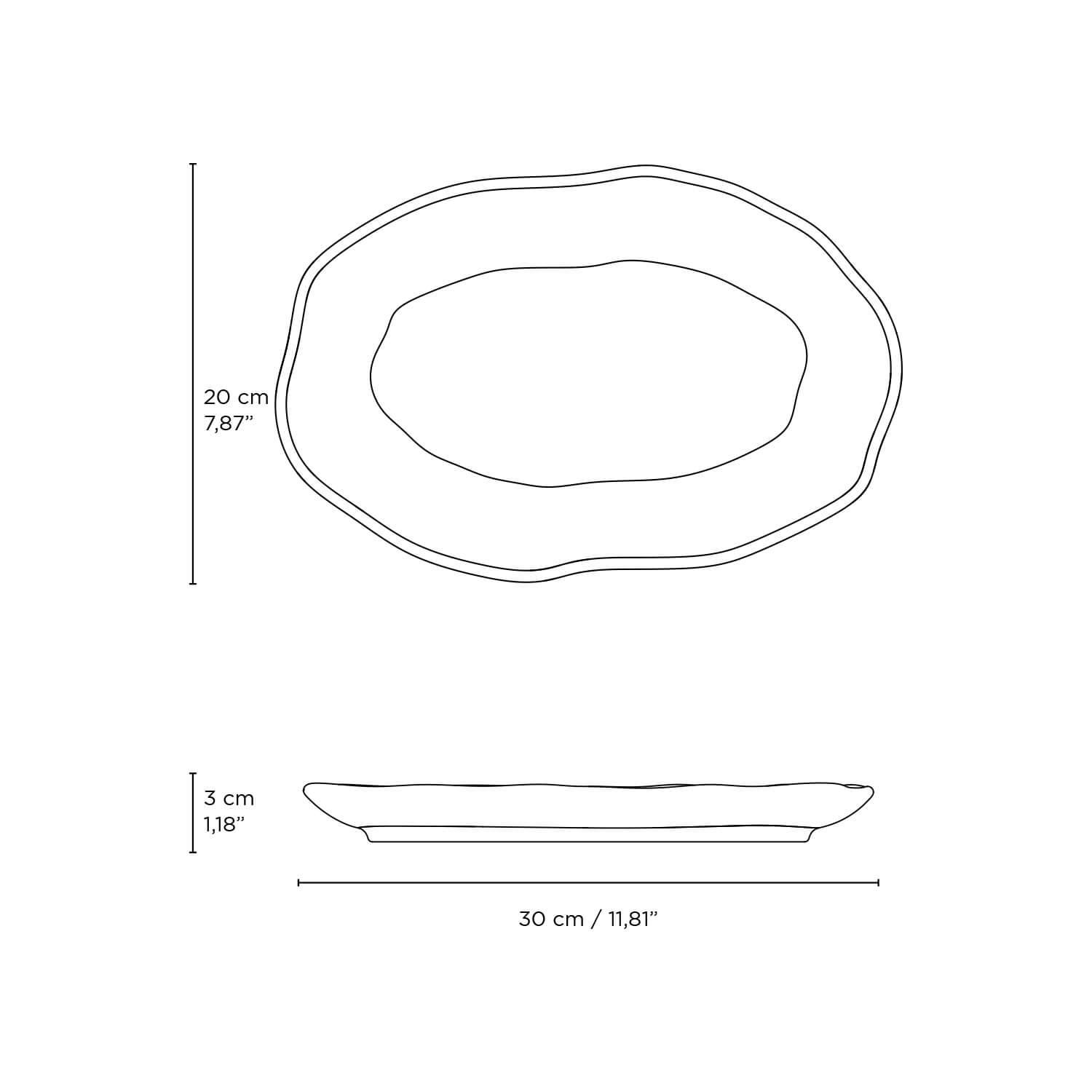 Platter Tray Shallow   Stoneware 30 cm x 20 cm  Latte Colour Made in Brazil Organic Shape Porto Brasil Ceramic Make a Set