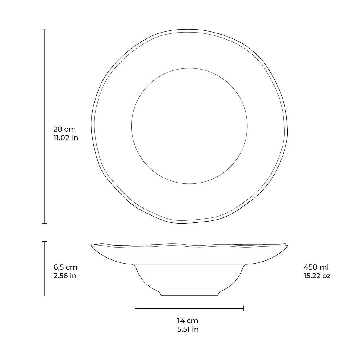 Pasta Dinner Plate Deep Rim Stoneware 28 cm  x 6,5 cm 450 ml Black Matt Colour Made in Brazil Organic Shape Porto Brasil Ceramic Make a Set