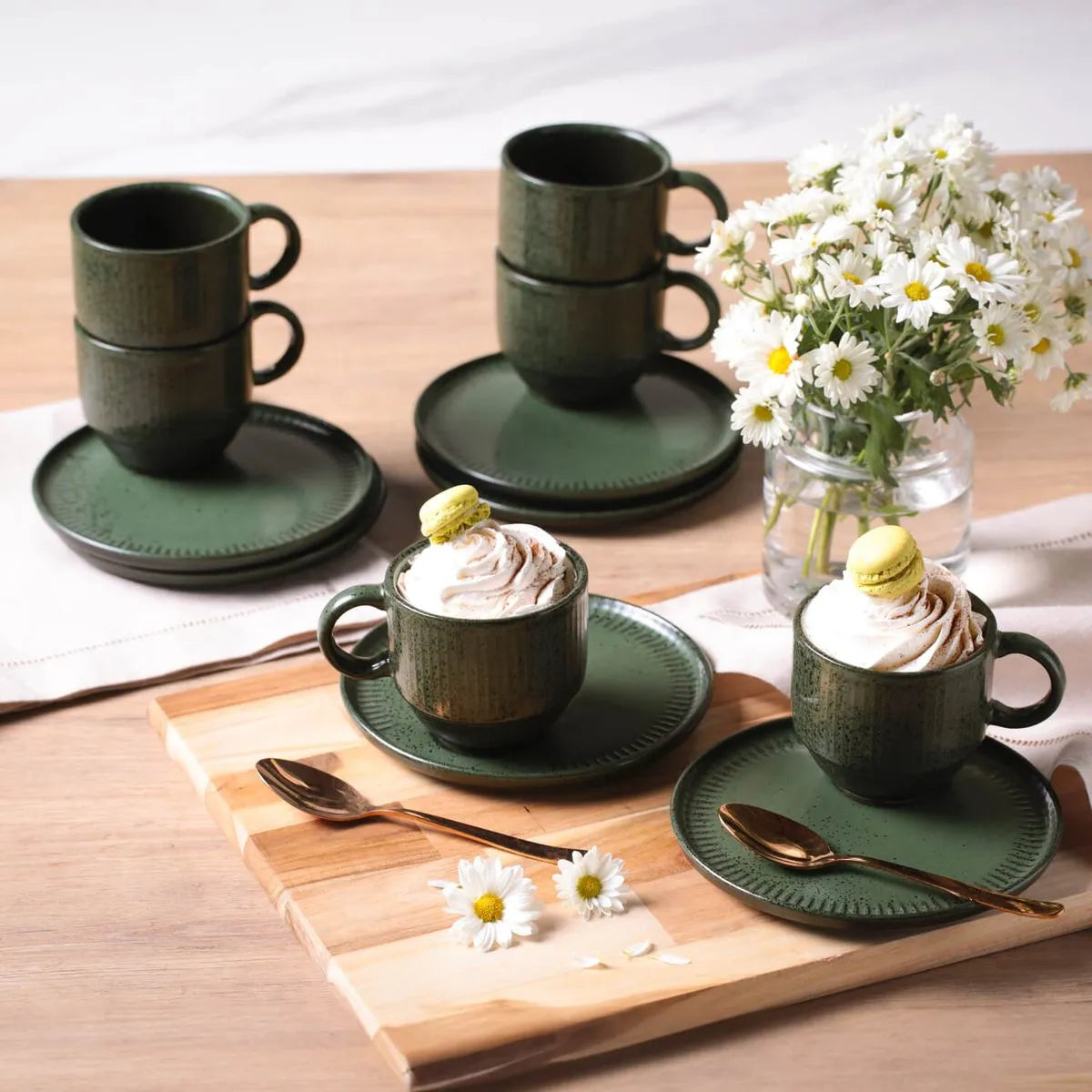 Tea Cup with Saucer Stackable Stoneware 230 ml Greenery Colour Made in Brazil Organic Shape Porto Brasil Ceramic Make a Set