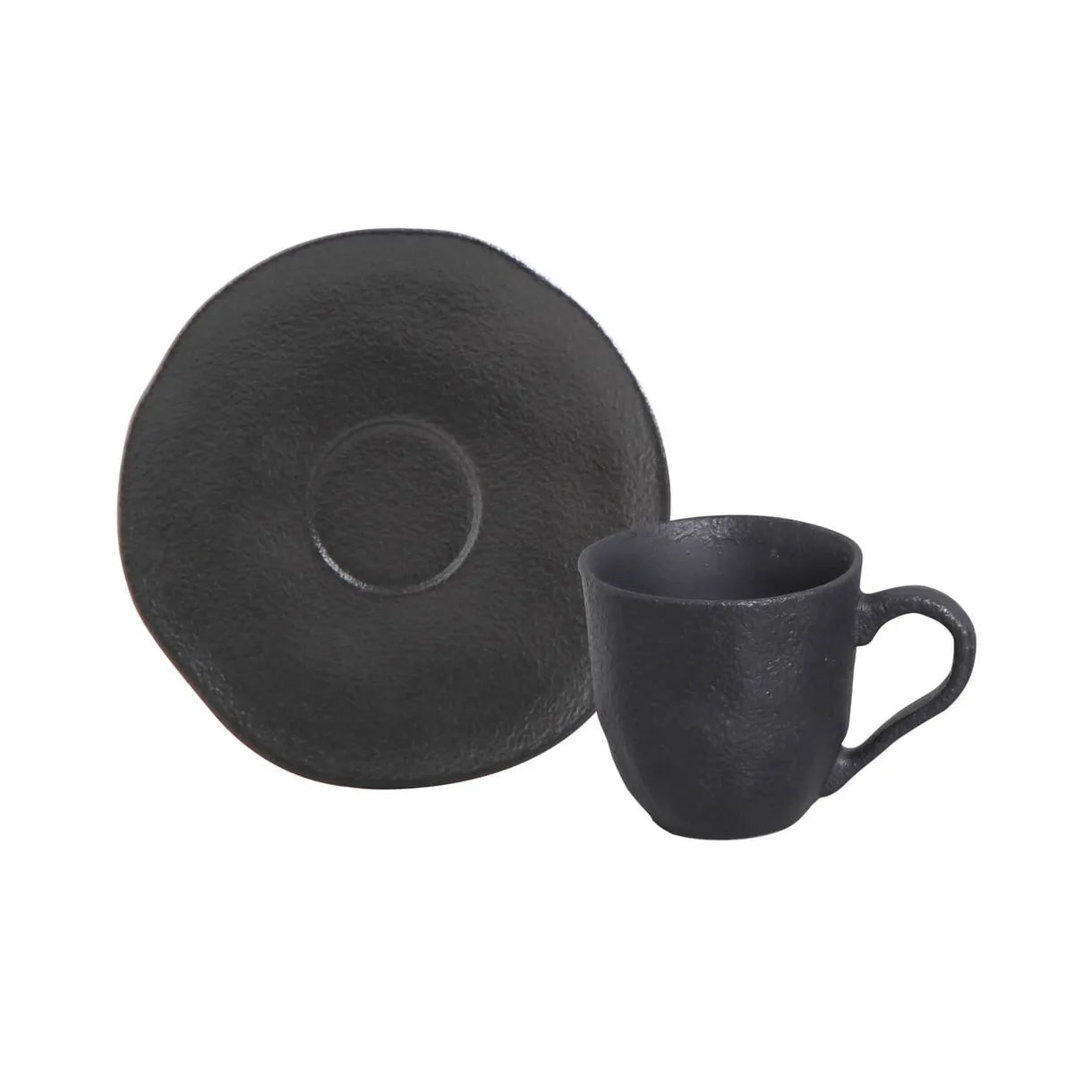 Coffee Cup with Saucer Stackable Stoneware 120 ml Black Matt Colour Made in Brazil Organic Shape Porto Brasil Ceramic Make a Set