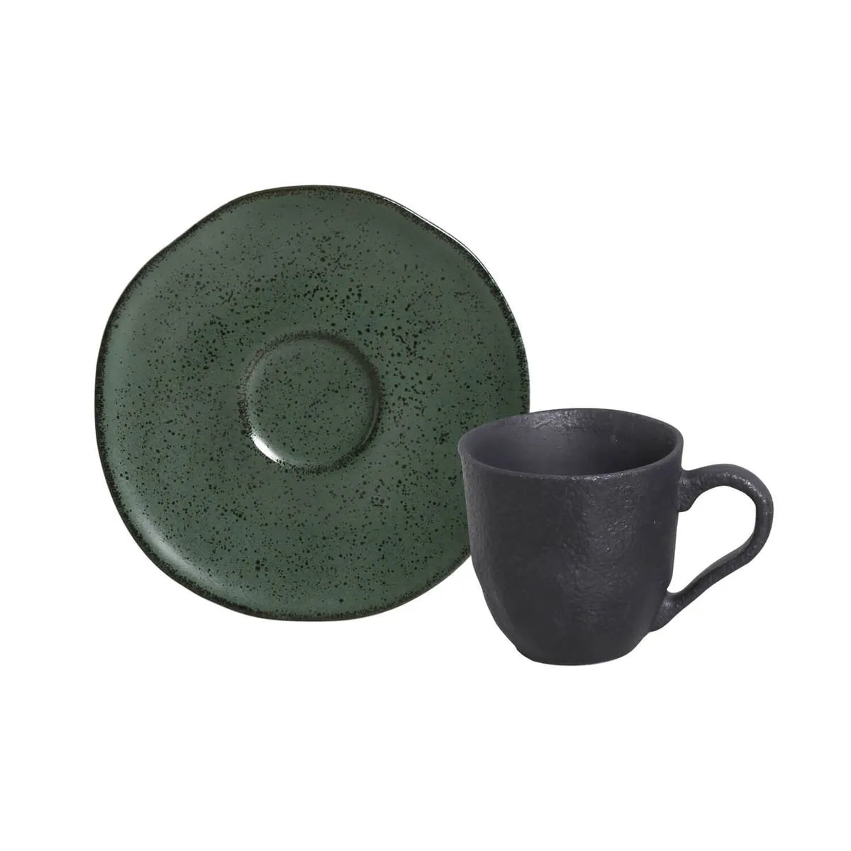 Coffee Cup with Saucer Stackable Stoneware 120 ml Greenery Colour Made in Brazil Organic Shape Porto Brasil Ceramic Make a Set