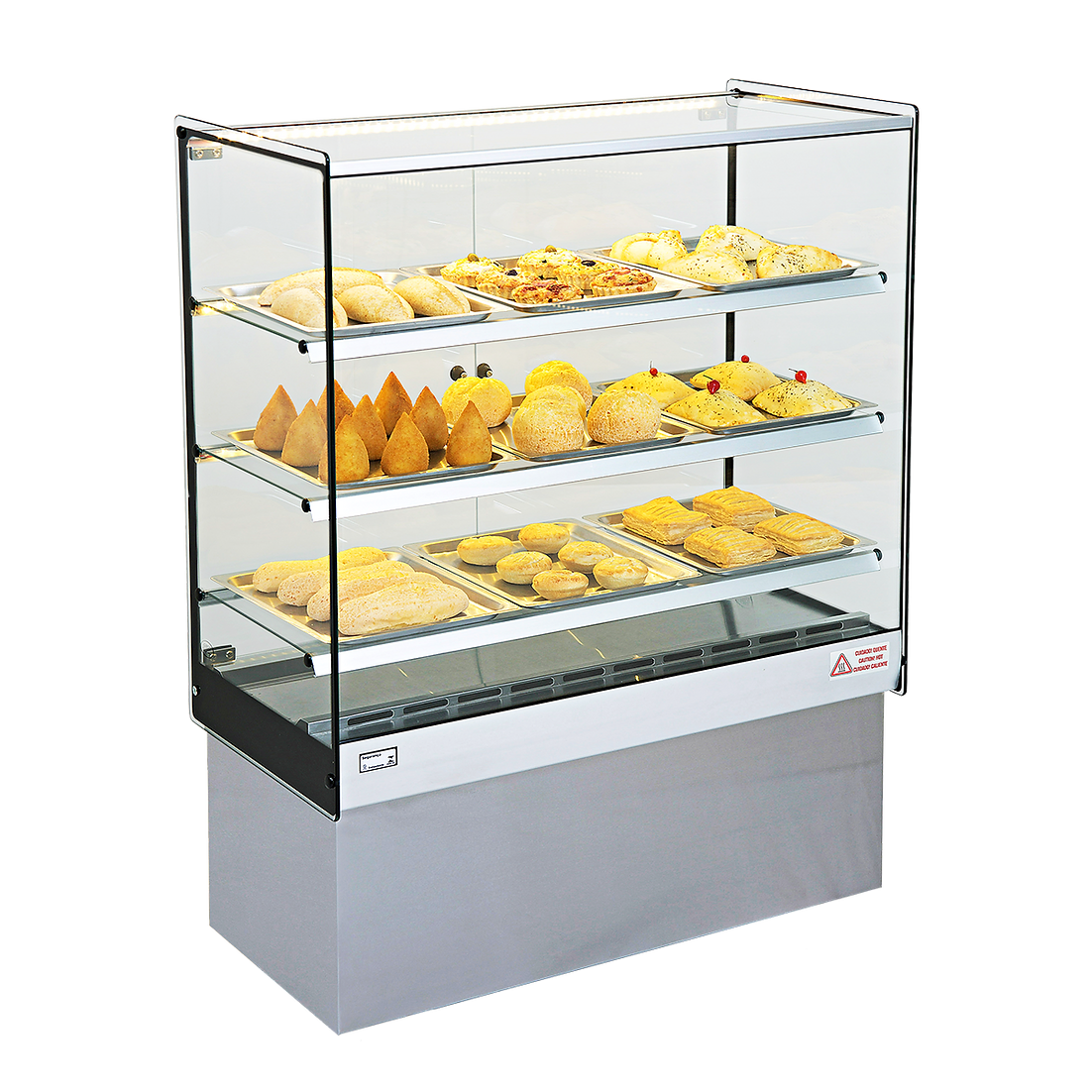 Erato Stand Alone Heated Display Case  with 9 Free Trays  84x44x120cm  9BT 360 Degrees View Mande in Brazil LED