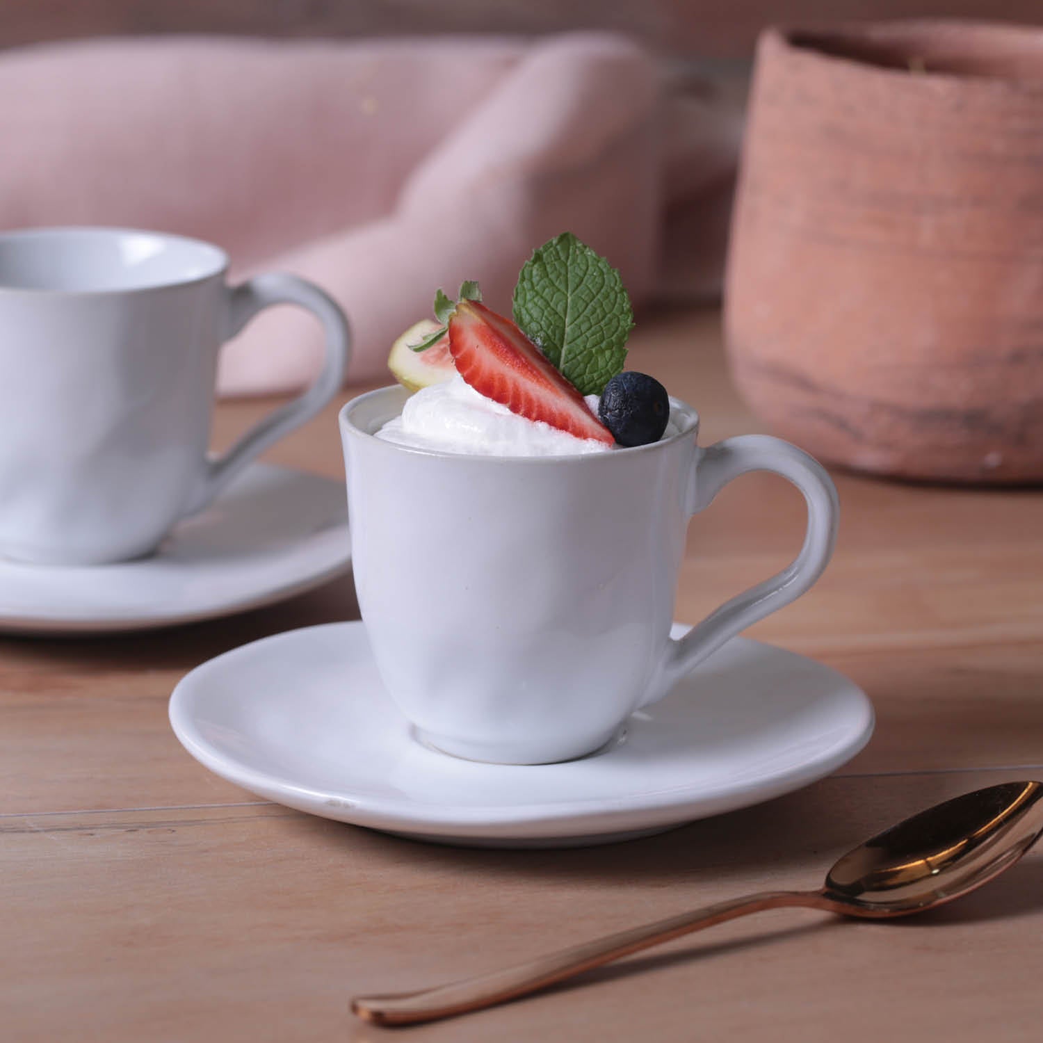 Coffee Cup with Saucer Stackable Stoneware 120 ml New White Colour Made in Brazil Organic Shape Porto Brasil Ceramic Make a Set