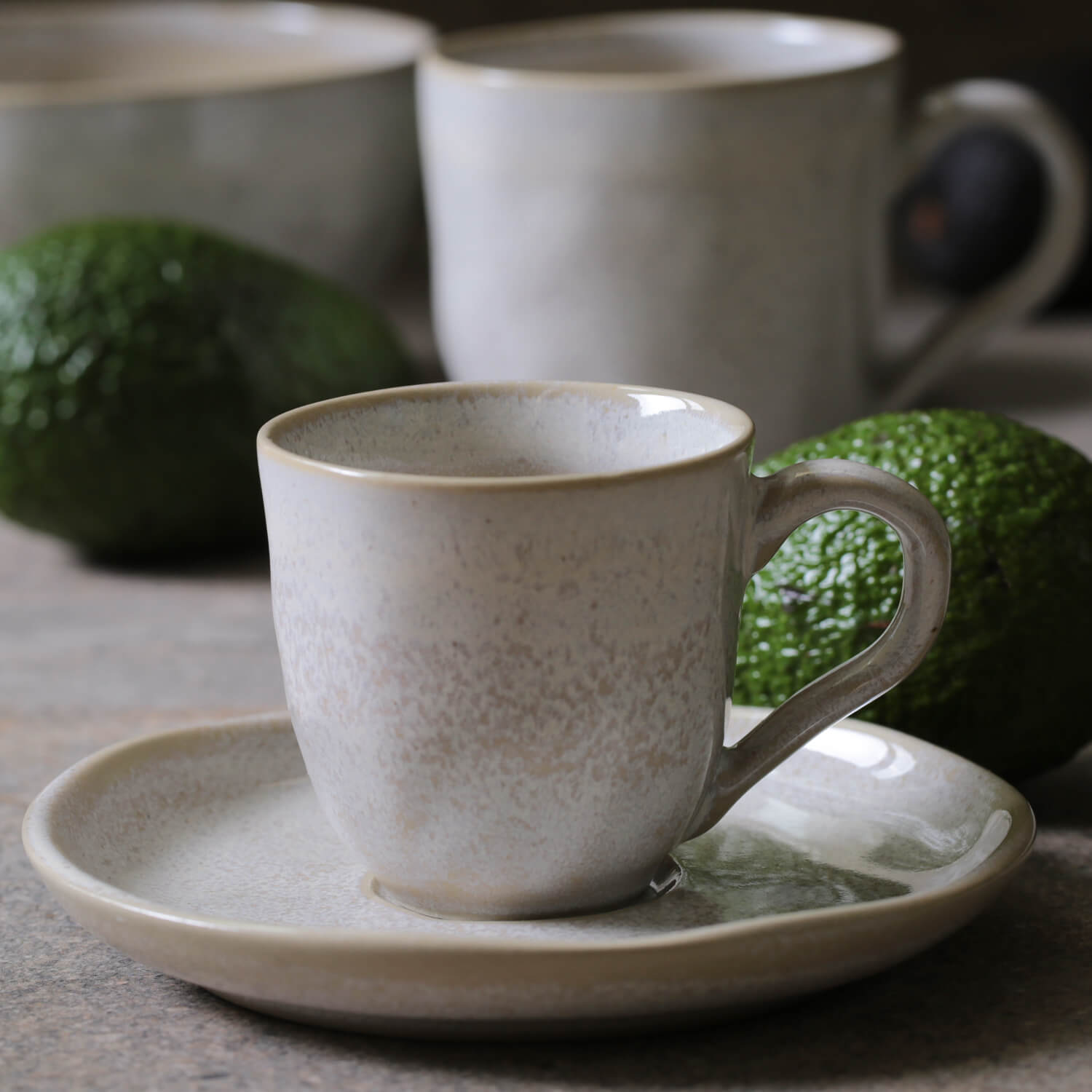 Coffee Cup with Saucer Stackable Stoneware 120 ml Latte Colour Made in Brazil Organic Shape Porto Brasil Ceramic Make a Set