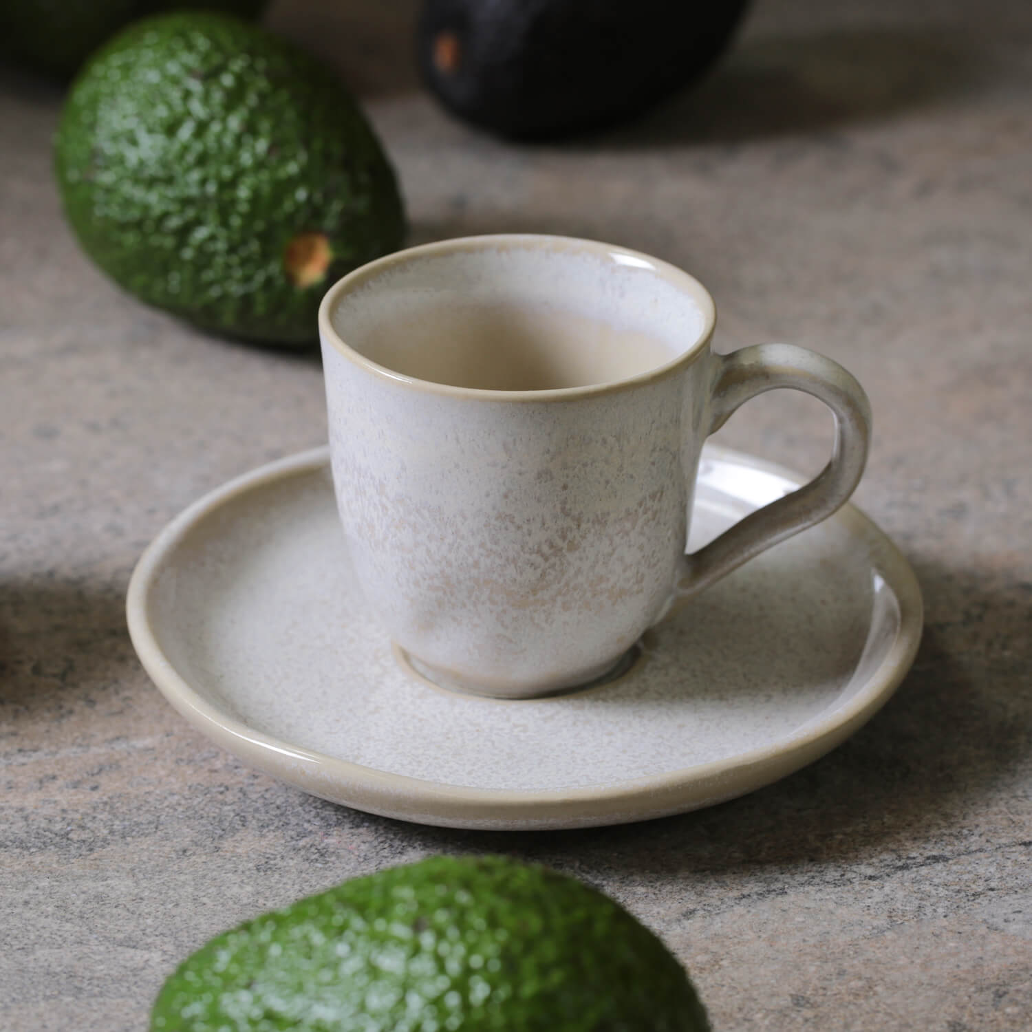 Coffee Cup with Saucer Stackable Stoneware 120 ml Latte Colour Made in Brazil Organic Shape Porto Brasil Ceramic Make a Set