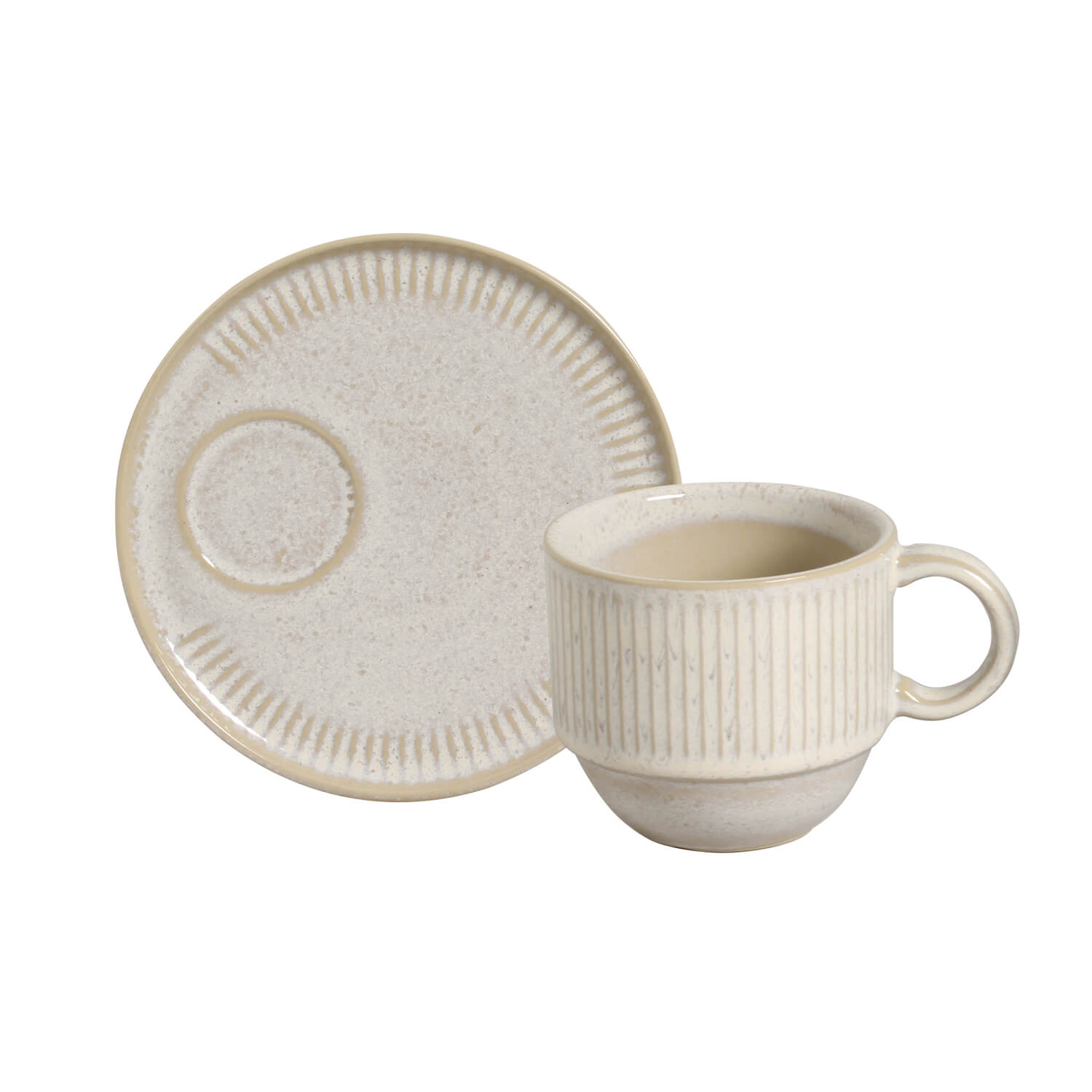 Tea Cup with Saucer Stackable Stoneware 230 ml Latte Colour Made in Brazil Organic Shape Porto Brasil Ceramic Make a Set