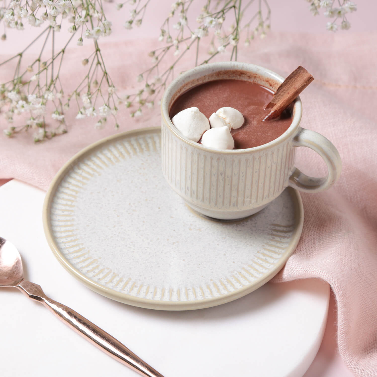 Tea Cup with Saucer Stackable Stoneware 230 ml Latte Colour Made in Brazil Organic Shape Porto Brasil Ceramic Make a Set