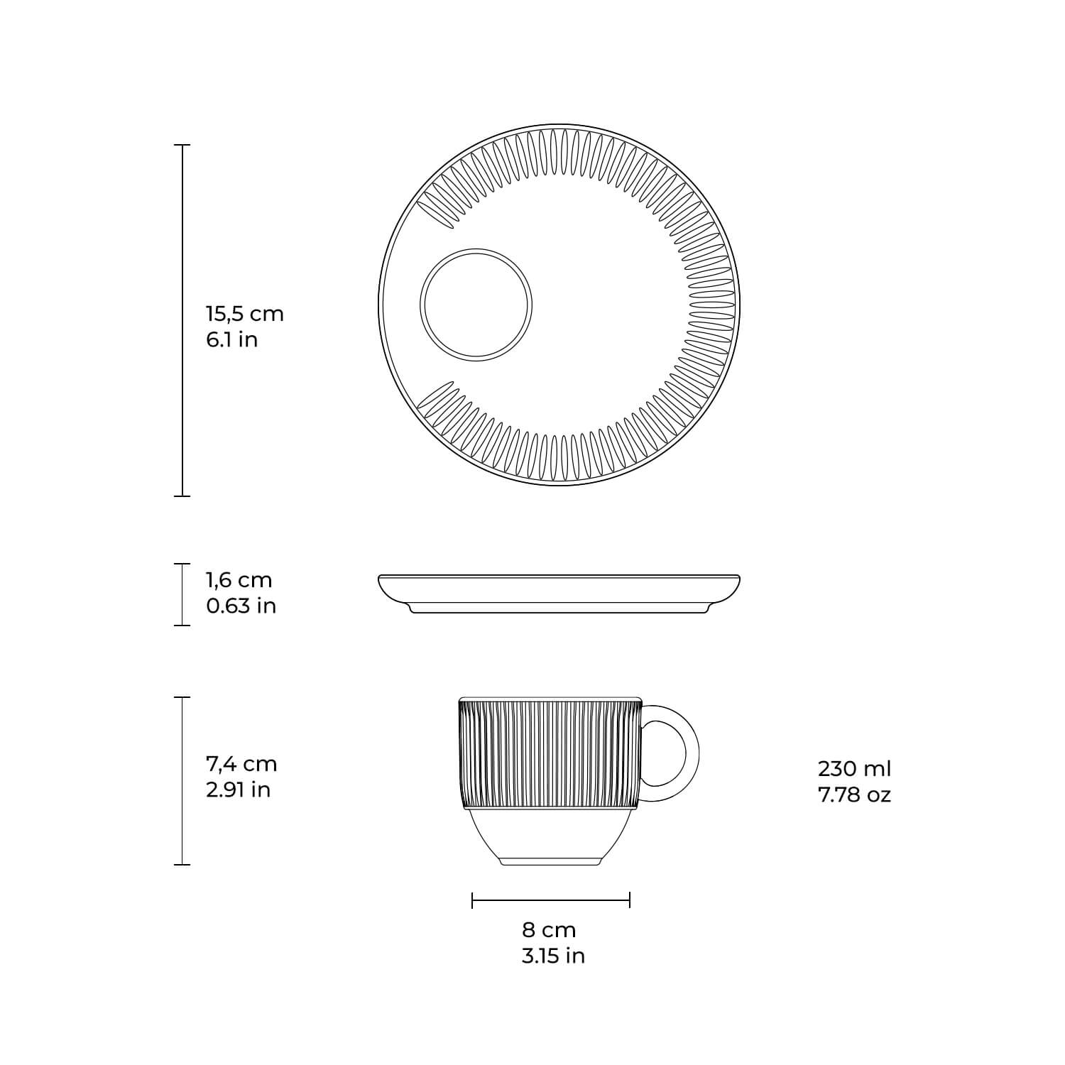 Tea Cup with Saucer Stackable Stoneware 230 ml Latte Colour Made in Brazil Organic Shape Porto Brasil Ceramic Make a Set