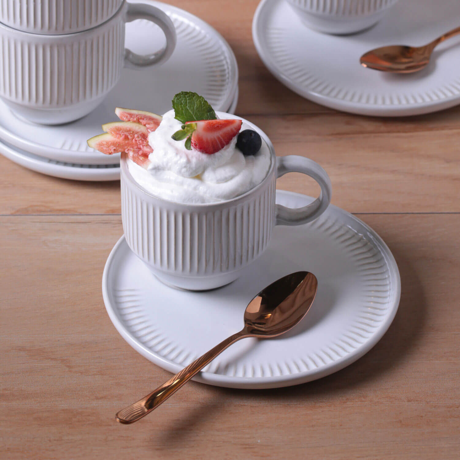 Tea Cup with Saucer Stackable Stoneware 230 ml New White Colour Made in Brazil Organic Shape Porto Brasil Ceramic Make a Set