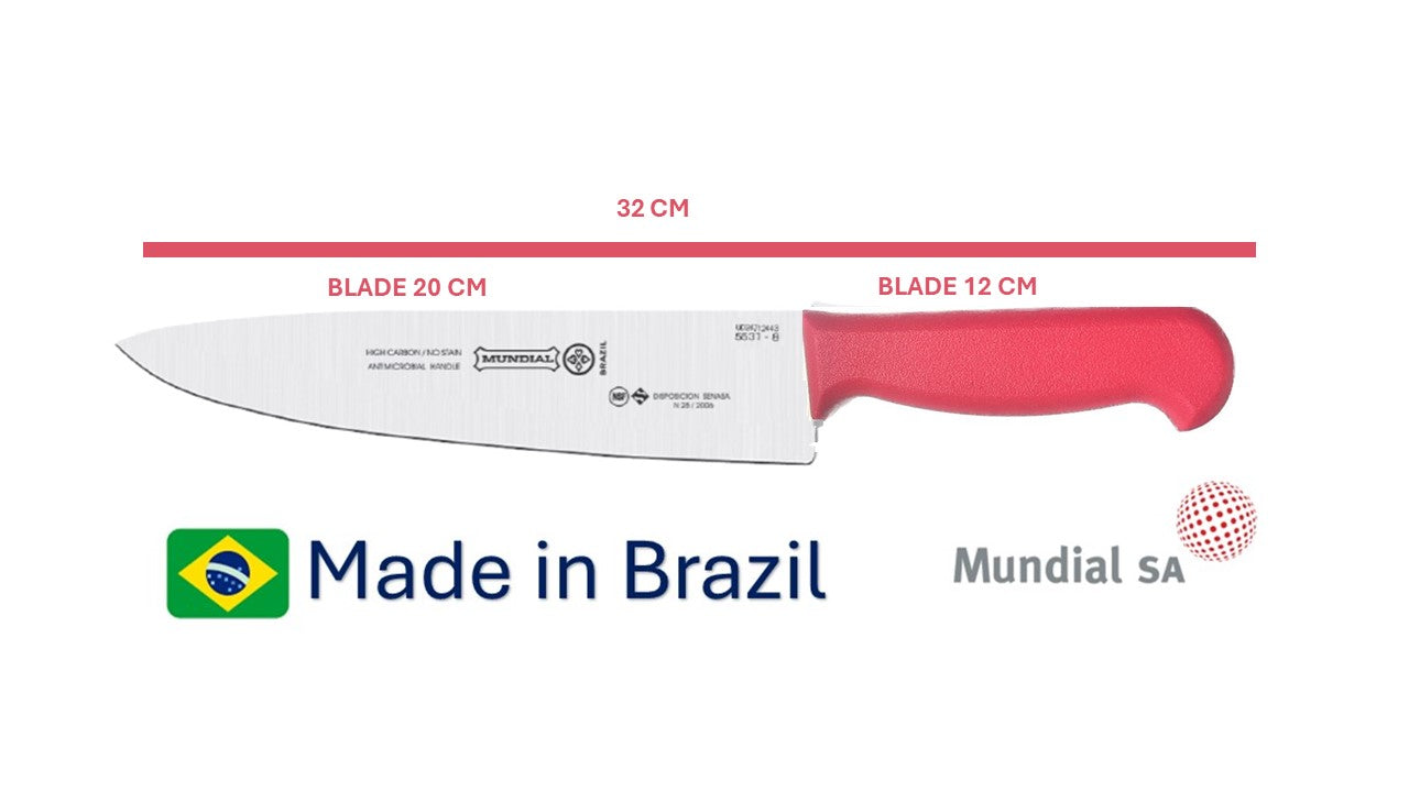 Professional Knife 8' Mundial High Carbon Stainless Steel Din 1.14116  54 - 57 HRC NSF Antibacterial Handle -  The Original Brazilian Knife