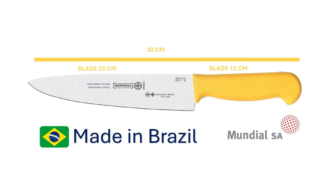 Professional Knife 8' Mundial High Carbon Stainless Steel Din 1.14116  54 - 57 HRC NSF Antibacterial Handle -  The Original Brazilian Knife