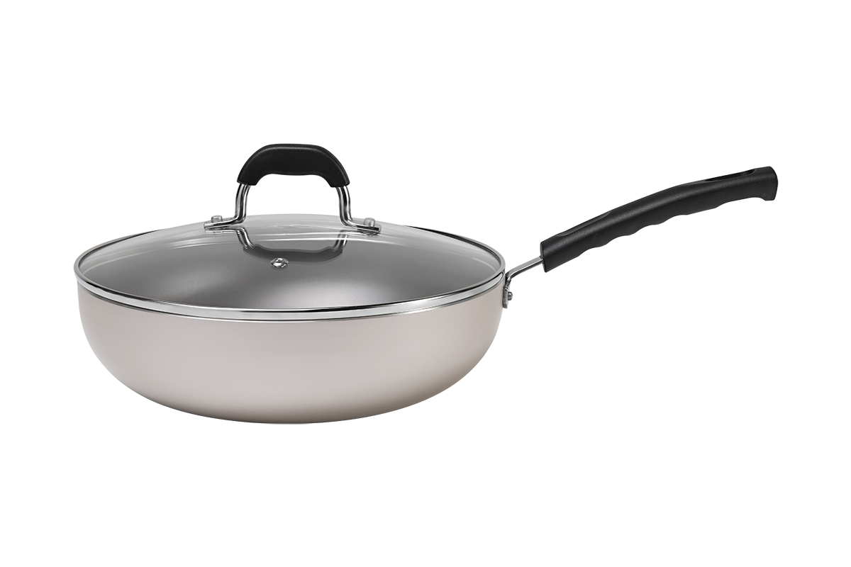 Brinox 28 cm 4.8 L Non-stick Wok Pan - Saffron Range - champagne colour - 3mm thickness - easy to cook and clean - Made in Brazil