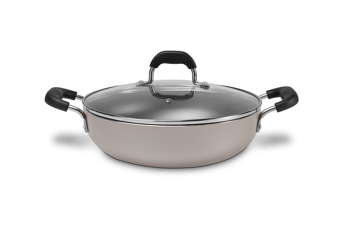 Brinox 28 cm 4.1 L Non-Stick Wok/Kadai Pan - Saffron Range - champagne colour - 3mm thickness - easy to cook and clean - Made in Brazil.