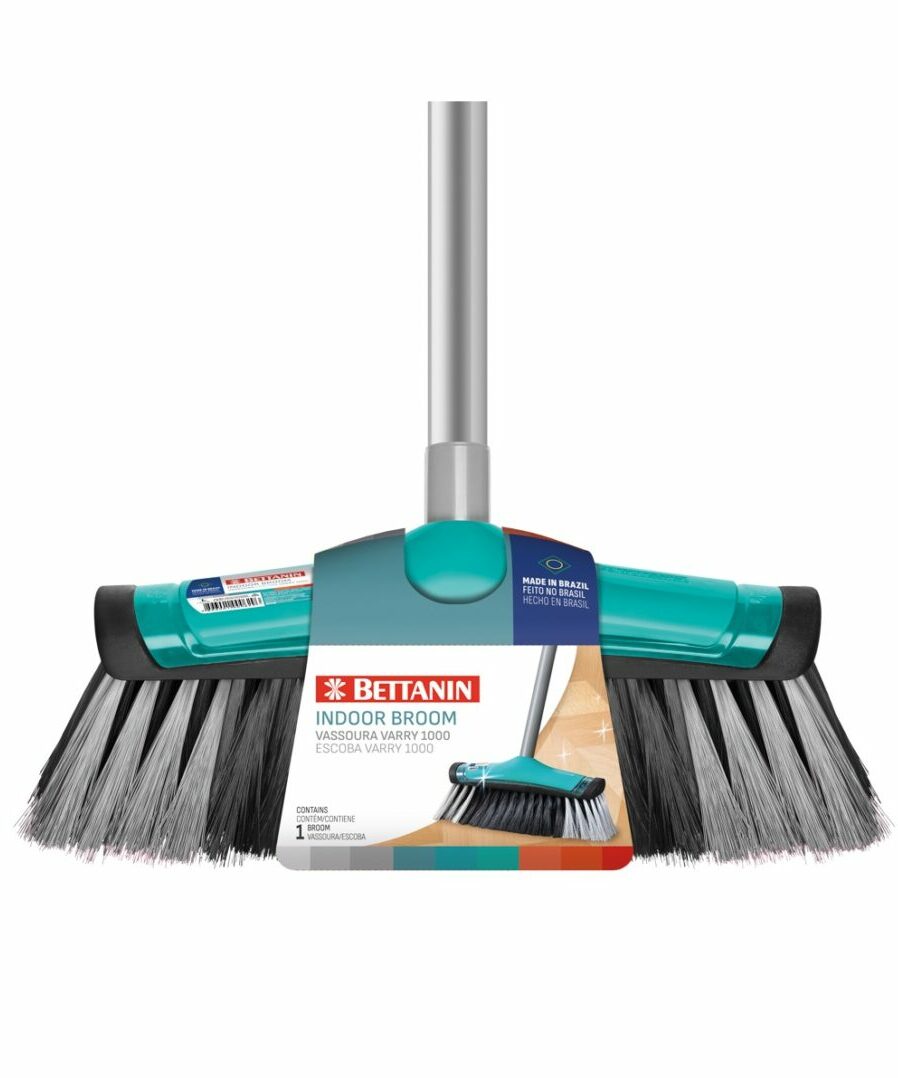 Bettanin Floor Broom with Strong Iron Handle Made in Brazil - Upright Long Handle Broom with Stiff Bristles - Multipurpose Cleaning Tool Perfect for Home or Office Use - Ideal for All Sweeping Cleaning Job