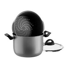 Brinox 20cm Non-stick Steamer for slow and healthy cooking - easy to handle and clean - 3 pieces with dual function - Made in Brazil