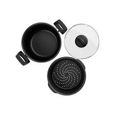 Brinox 20cm Non-stick Steamer for slow and healthy cooking - easy to handle and clean - 3 pieces with dual function - Made in Brazil