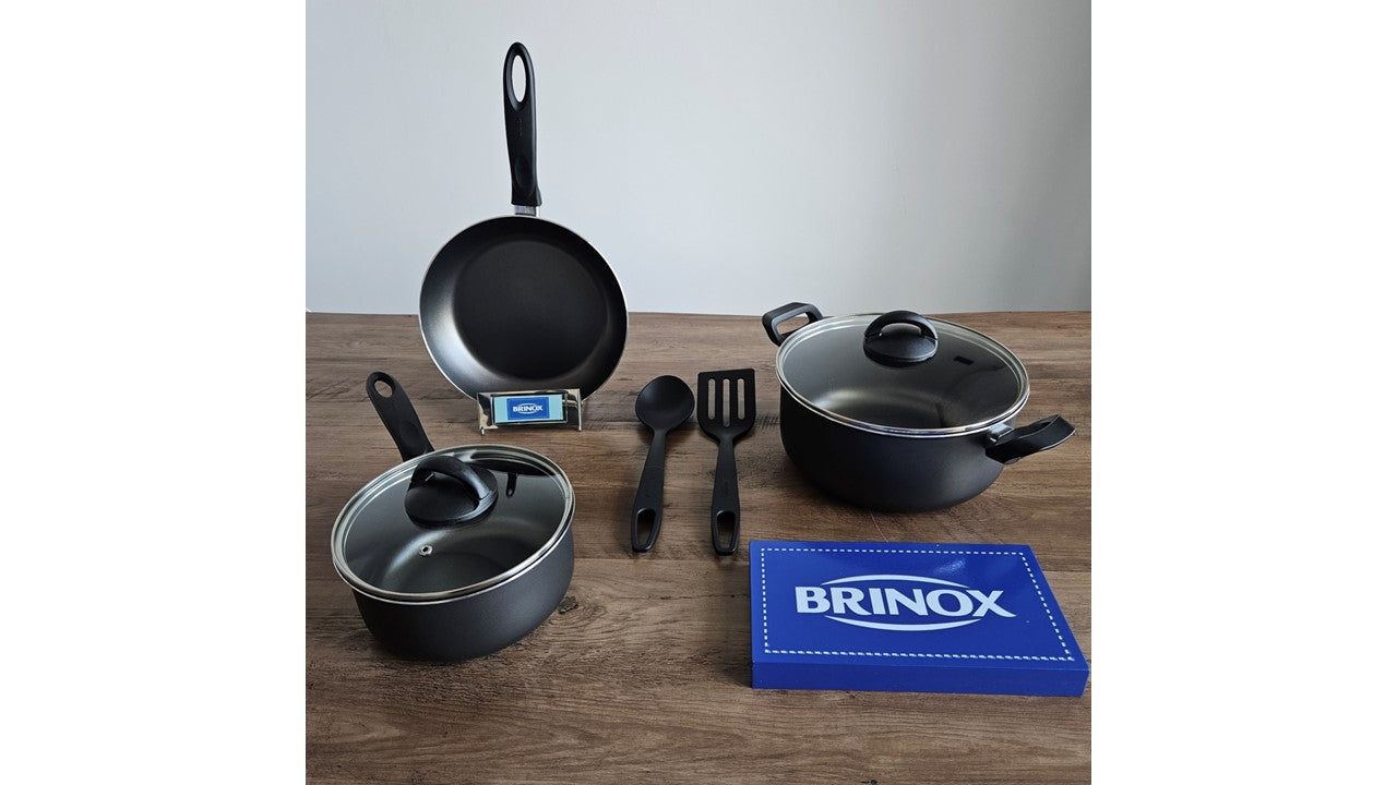 Brinox 7 pcs Cookware Set with 24 cm Casserole and Frying Pan Non-stick - easy to cook and clean Made in Brazil