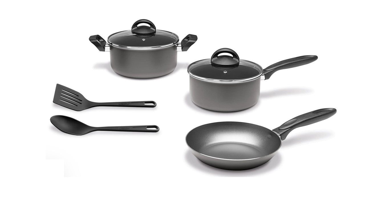 Brinox 7 pcs Cookware Set with 24 cm Casserole and Frying Pan Non-stick - easy to cook and clean Made in Brazil