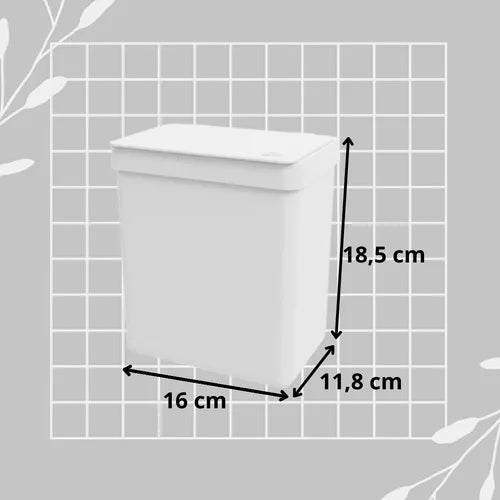 Coza Trash Bin White  with Lid and Bag Rim 16,4 x 11,8 x 18,5 cm Made in Brazil