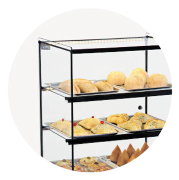 Erato Stand Alone Heated Display Case  with 9 Free Trays  84x44x120cm  9BT 360 Degrees View Mande in Brazil LED