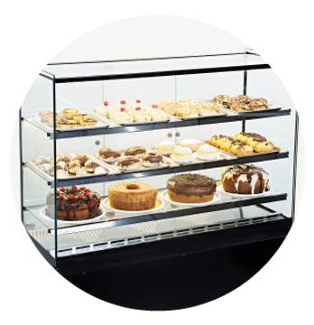 Erato Stand Alone Heated Display Case  with 12 Free Trays  111x44x120cm  12BT 360 Degrees View Mande in Brazil LED