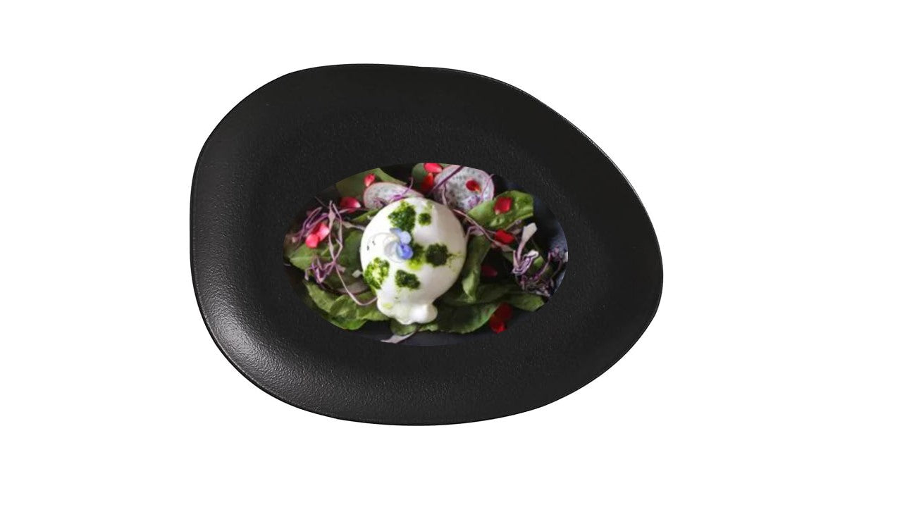 Dinner Plate Oval  Stoneware 31 cm x 24 cm x 2.5 cm  Black Matt Colour Made in Brazil Organic Shape Porto Brasil Ceramic Make a Set