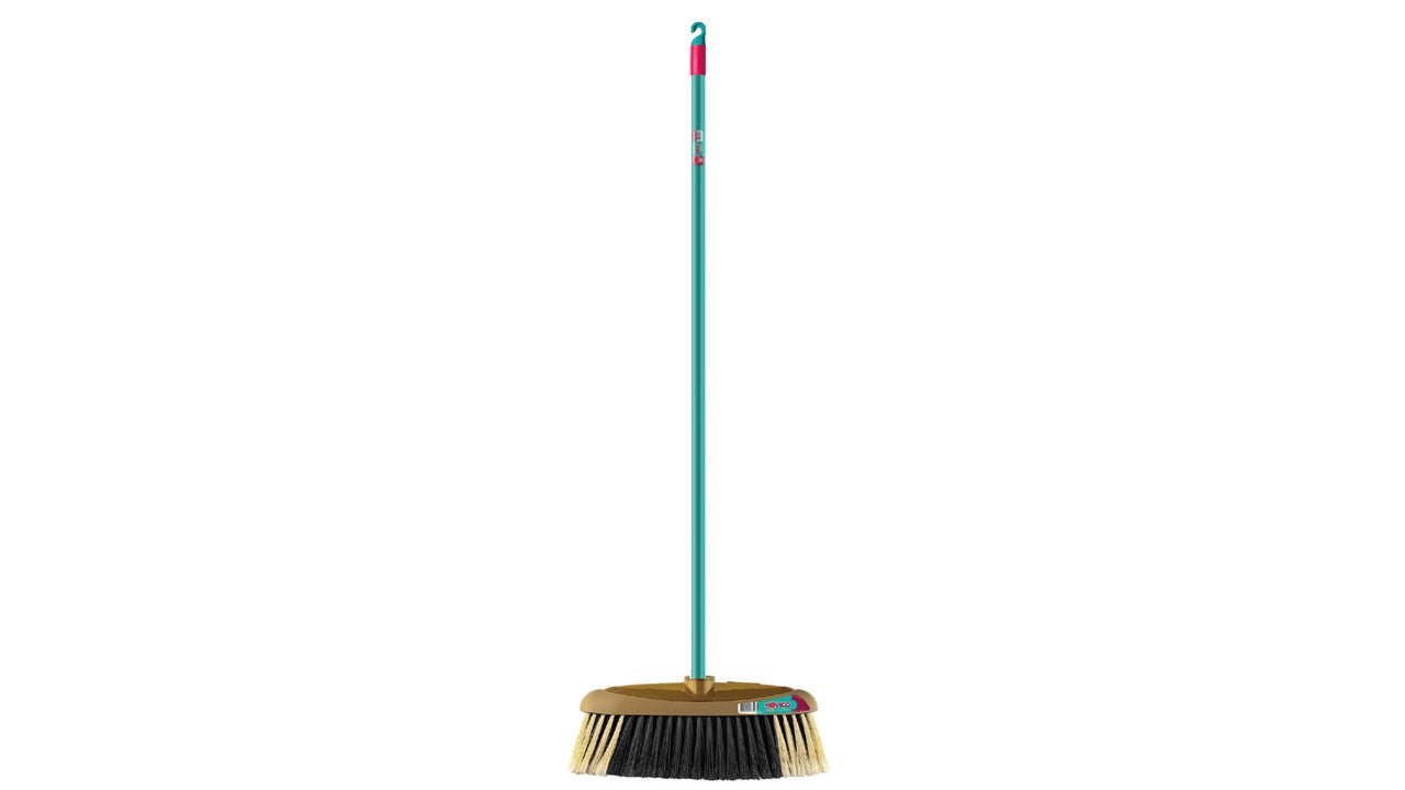 Bettanin Floor Broom with Strong Iron Handle Made in Brazil - Upright Long Handle Broom with Stiff Bristles - Multipurpose Cleaning Tool Perfect for Home or Office Use - Ideal for All Sweeping Cleaning Job