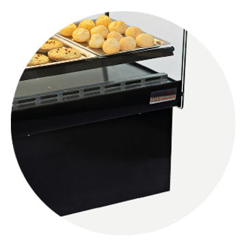 Erato Stand Alone Heated Display Case  with 12 Free Trays  111x44x120cm  12BT 360 Degrees View Mande in Brazil LED