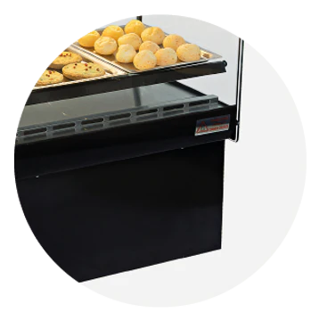 Erato Stand Alone Heated Display Case  with 9 Free Trays  84x44x120cm  9BT 360 Degrees View Mande in Brazil LED