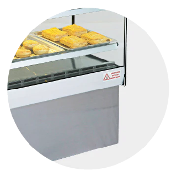 Erato Stand Alone Heated Display Case  with 9 Free Trays  84x44x120cm  9BT 360 Degrees View Mande in Brazil LED